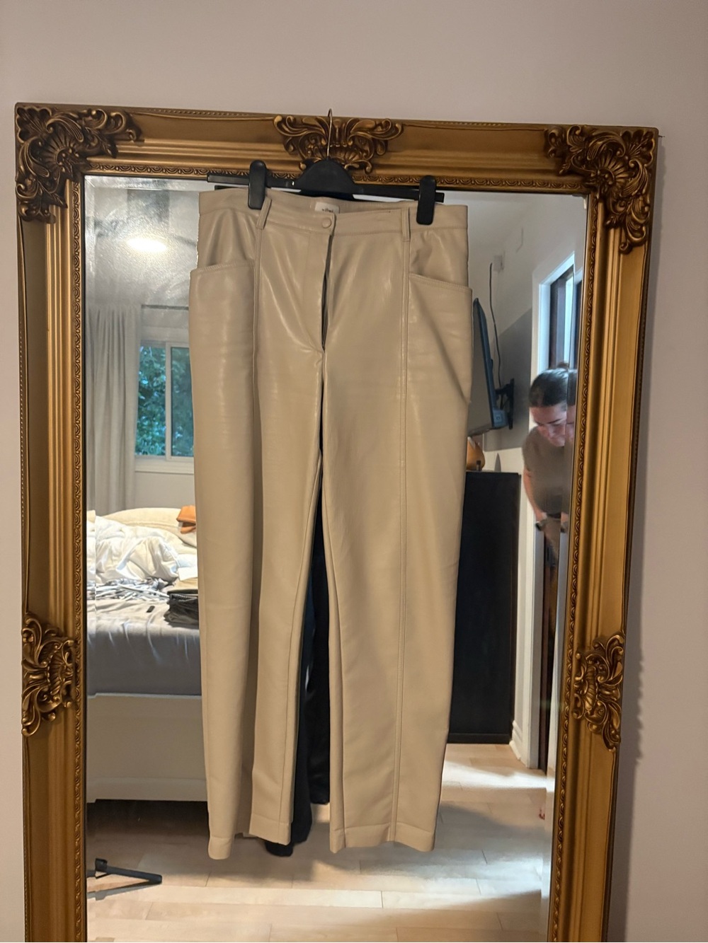 Wilfred Cream Straight-Leg Leather Dress Pants